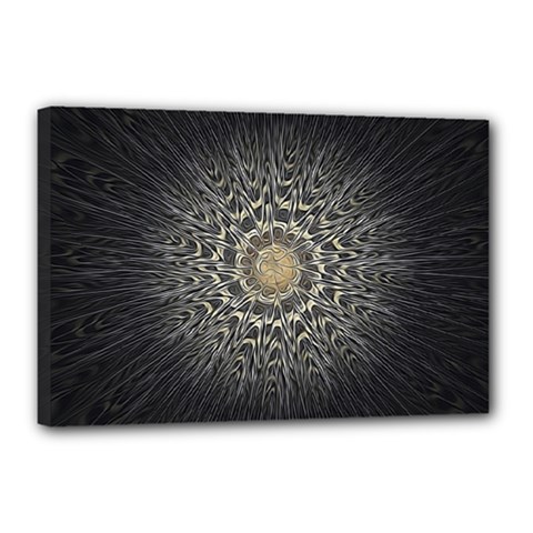 Fractal Mandala Feathers Grey Canvas 18  X 12  (stretched) by Simbadda