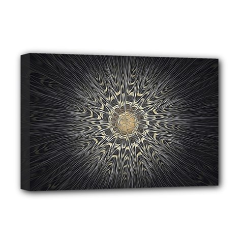 Fractal Mandala Feathers Grey Deluxe Canvas 18  X 12  (stretched) by Simbadda