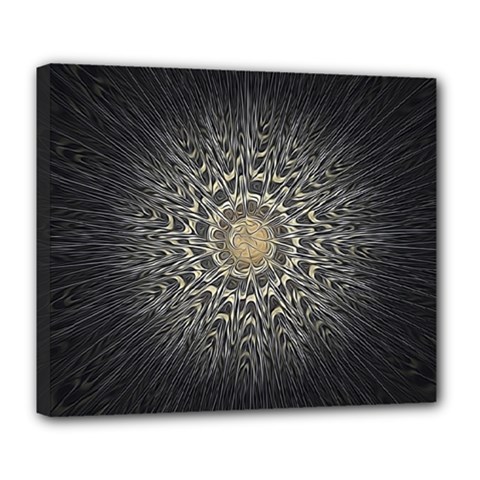 Fractal Mandala Feathers Grey Deluxe Canvas 24  X 20  (stretched) by Simbadda