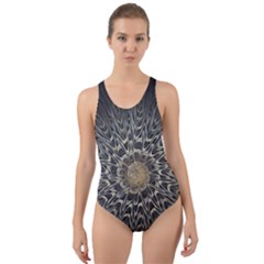 Fractal Mandala Feathers Grey Cut-out Back One Piece Swimsuit by Simbadda