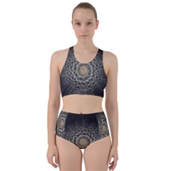 Fractal Mandala Feathers Grey Racer Back Bikini Set by Simbadda