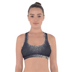 Fractal Mandala Feathers Grey Cross Back Sports Bra by Simbadda