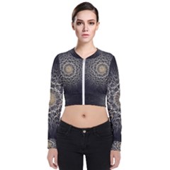 Fractal Mandala Feathers Grey Zip Up Bomber Jacket by Simbadda