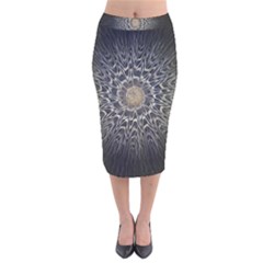 Fractal Mandala Feathers Grey Velvet Midi Pencil Skirt by Simbadda