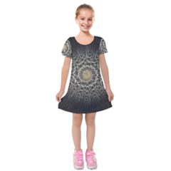 Fractal Mandala Feathers Grey Kids  Short Sleeve Velvet Dress by Simbadda