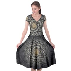 Fractal Mandala Feathers Grey Cap Sleeve Wrap Front Dress