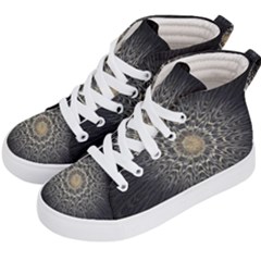 Fractal Mandala Feathers Grey Kid s Hi-top Skate Sneakers by Simbadda