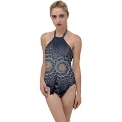 Fractal Mandala Feathers Grey Go With The Flow One Piece Swimsuit