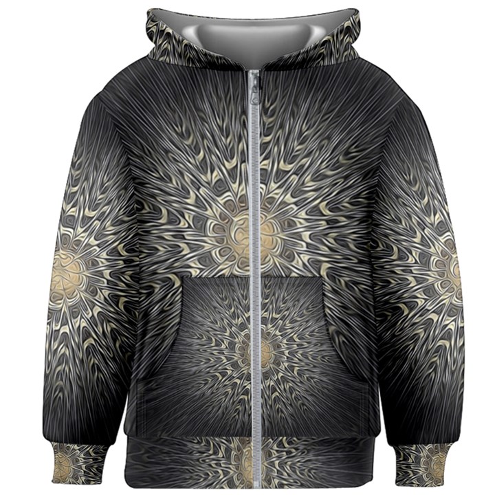 Fractal Mandala Feathers Grey Kids Zipper Hoodie Without Drawstring