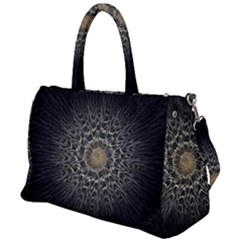 Fractal Mandala Feathers Grey Duffel Travel Bag