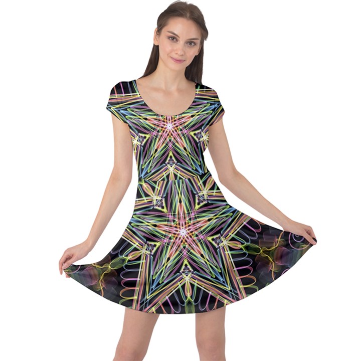 Star Mandala Pattern Design Doodle Cap Sleeve Dress