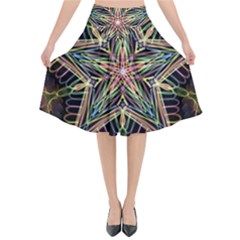 Star Mandala Pattern Design Doodle Flared Midi Skirt by Simbadda