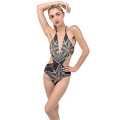 Star Mandala Pattern Design Doodle Plunging Cut Out Swimsuit by Simbadda