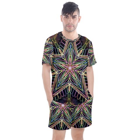 Star Mandala Pattern Design Doodle Men s Mesh Tee And Shorts Set by Simbadda