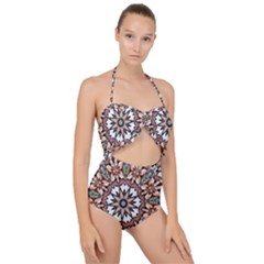 Abstract Art Texture Mandala Scallop Top Cut Out Swimsuit