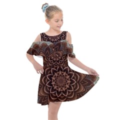 Abstract Art Texture Mandala Kids  Shoulder Cutout Chiffon Dress