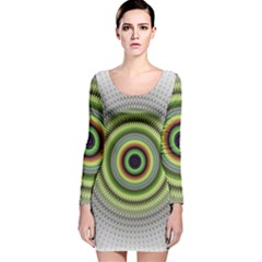 Fractal Mandala White Background Long Sleeve Velvet Bodycon Dress by Simbadda