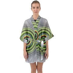 Fractal Mandala White Background Quarter Sleeve Kimono Robe by Simbadda