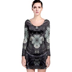 Black And White Fractal Art Artwork Design Long Sleeve Bodycon Dress