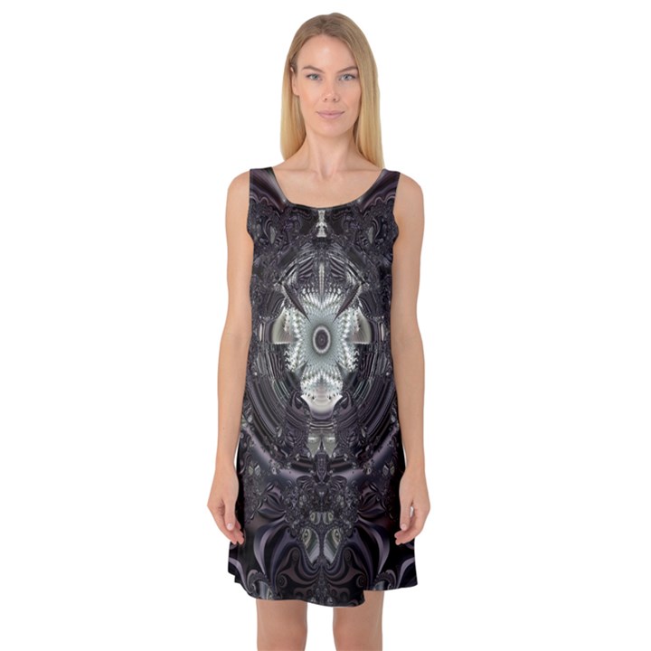 Black And White Fractal Art Artwork Design Sleeveless Satin Nightdress