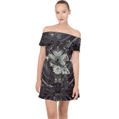 Black And White Fractal Art Artwork Design Off Shoulder Chiffon Dress