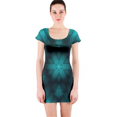 Abstract Pattern Black Green Short Sleeve Bodycon Dress by Simbadda