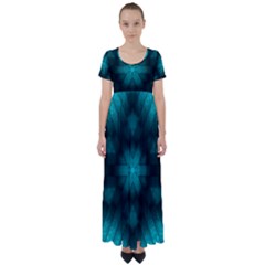 Abstract Pattern Black Green High Waist Short Sleeve Maxi Dress