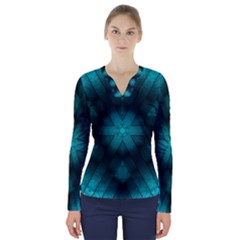 Abstract Pattern Black Green V-neck Long Sleeve Top by Simbadda