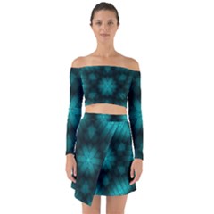 Abstract Pattern Black Green Off Shoulder Top With Skirt Set by Simbadda