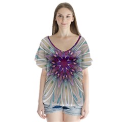 Mandala Kaleidoscope Ornament V-neck Flutter Sleeve Top