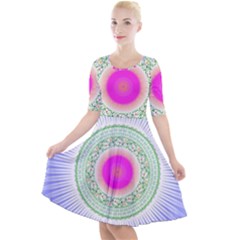 Flower Abstract Floral Quarter Sleeve A-line Dress