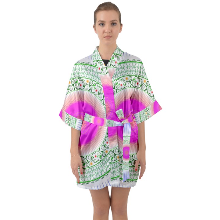 Flower Abstract Floral Quarter Sleeve Kimono Robe