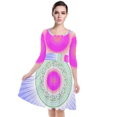 Flower Abstract Floral Quarter Sleeve Waist Band Dress by Simbadda