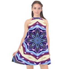 Mandala Art Design Pattern Halter Neckline Chiffon Dress  by Simbadda