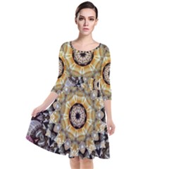 Abstract Art Texture Mandala Quarter Sleeve Waist Band Dress