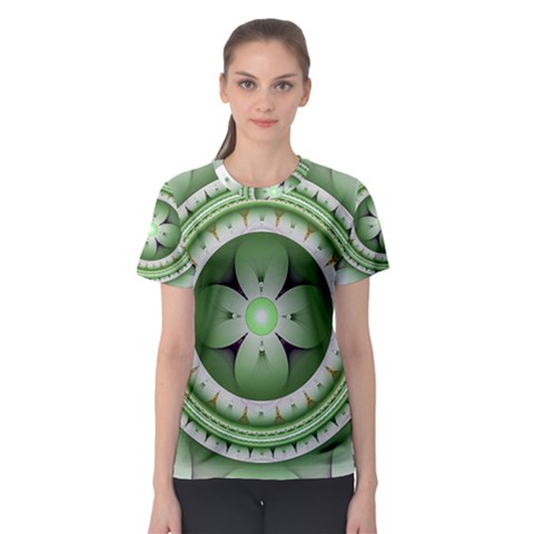 Ractal Mandala Green Purple Women s Sport Mesh Tee by Simbadda