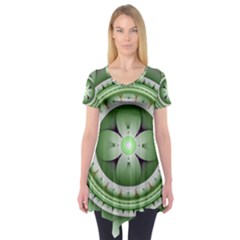 Ractal Mandala Green Purple Short Sleeve Tunic  by Simbadda