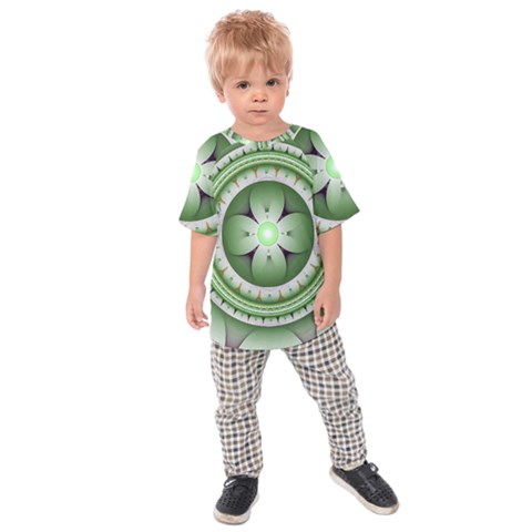 Ractal Mandala Green Purple Kids Raglan Tee by Simbadda