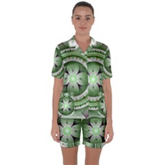 Ractal Mandala Green Purple Satin Short Sleeve Pyjamas Set by Simbadda