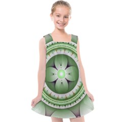 Ractal Mandala Green Purple Kids  Cross Back Dress