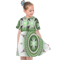 Ractal Mandala Green Purple Kids  Sailor Dress by Simbadda