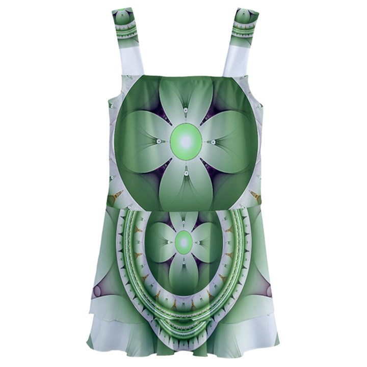 Ractal Mandala Green Purple Kids  Layered Skirt Swimsuit