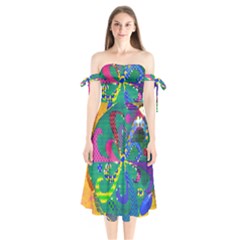 Mandala Abstract Background Image Shoulder Tie Bardot Midi Dress by Simbadda