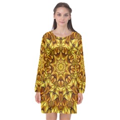 Abstract Antique Art Background Long Sleeve Chiffon Shift Dress  by Simbadda