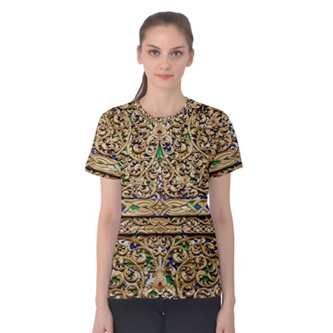 Gold Pattern Decoration Golden Women s Cotton Tee by Simbadda