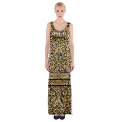 Gold Pattern Decoration Golden Maxi Thigh Split Dress by Simbadda