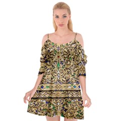 Gold Pattern Decoration Golden Cutout Spaghetti Strap Chiffon Dress by Simbadda