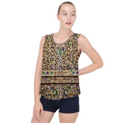 Gold Pattern Decoration Golden Bubble Hem Chiffon Tank Top by Simbadda