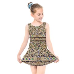 Gold Pattern Decoration Golden Kids  Skater Dress Swimsuit