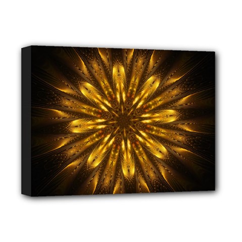 Mandala Gold Golden Fractal Deluxe Canvas 16  X 12  (stretched)  by Simbadda